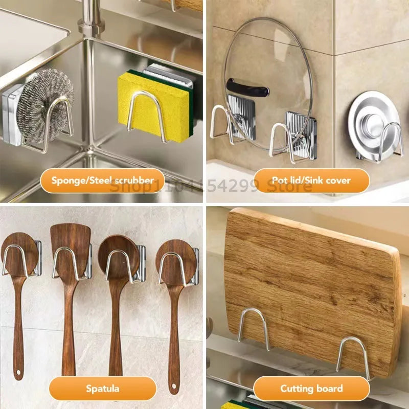 Kitchen Stainless Steel Sink Shelf Sponges Holders Adhesive Drain Drying Rack Wall Hooks Accessories Storage Organizer Oasis Select