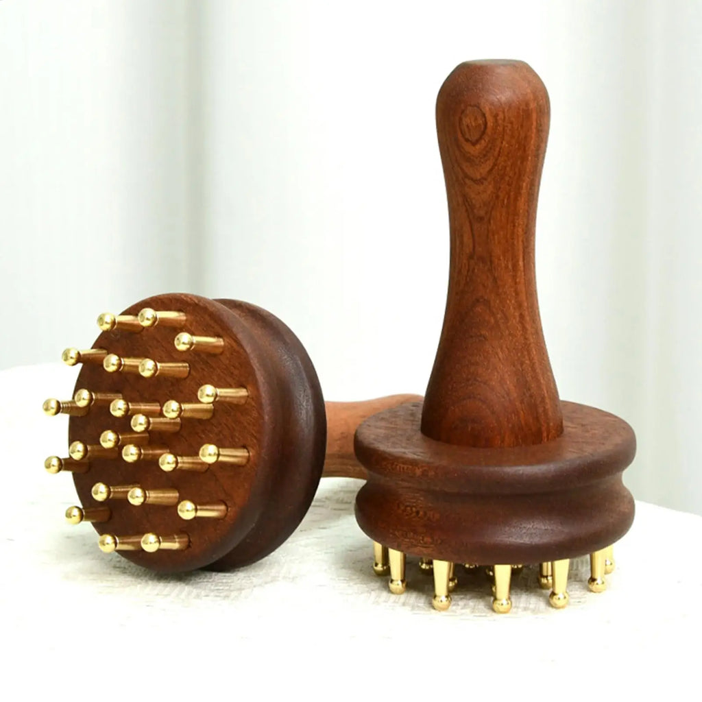 Scalp Massager Brush Long Handle Brass Teeth Soothing Meridian Massage Brush Gua Sha brush Body Massage Brush Massage Comb Oasis Select