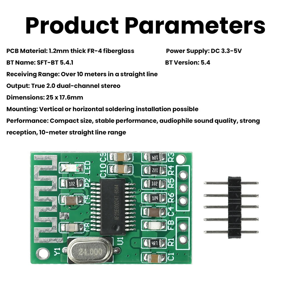 DC 3.3-5V Mini Bluetooth 5.4 Audio Decoding Board True 2.0 Dual Channel Receiver Module with 10m Range for Stereo Audio Systems Oasis Select