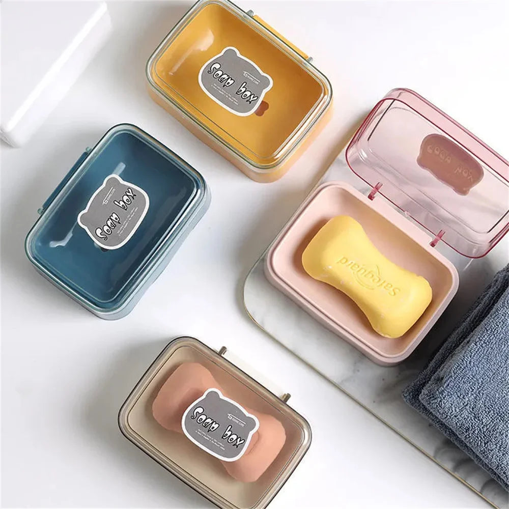 Clamshell Soap Box with Drain & Clear Lid | Cute Cartoon Design