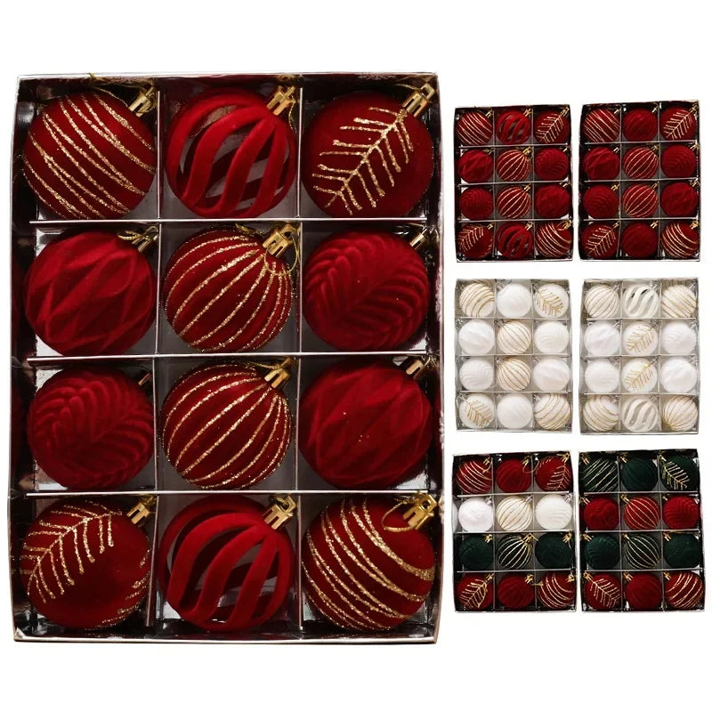 12-Pack Velvet Christmas Ball Ornaments 6cm – Red, Green & White