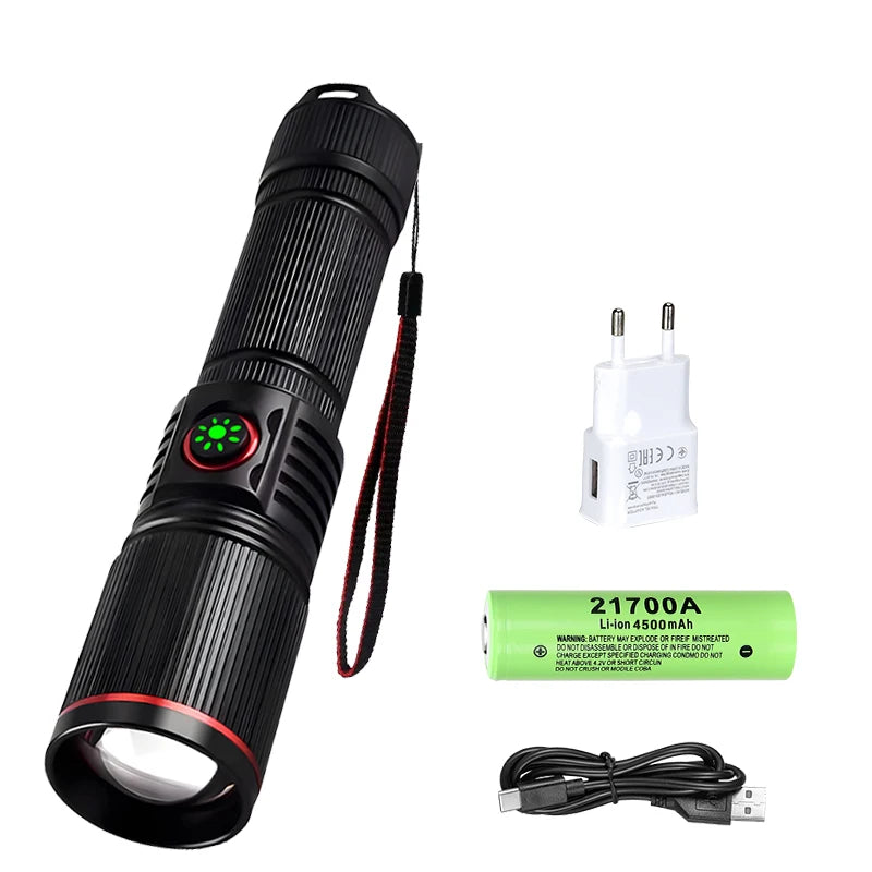 Ultra Bright LED Aluminum Alloy Flashlight USB Rechargeable Telescopic Zoom Torch Outdoor Stepless Dimming Camping Flashlights Oasis Select Set B ZOOM