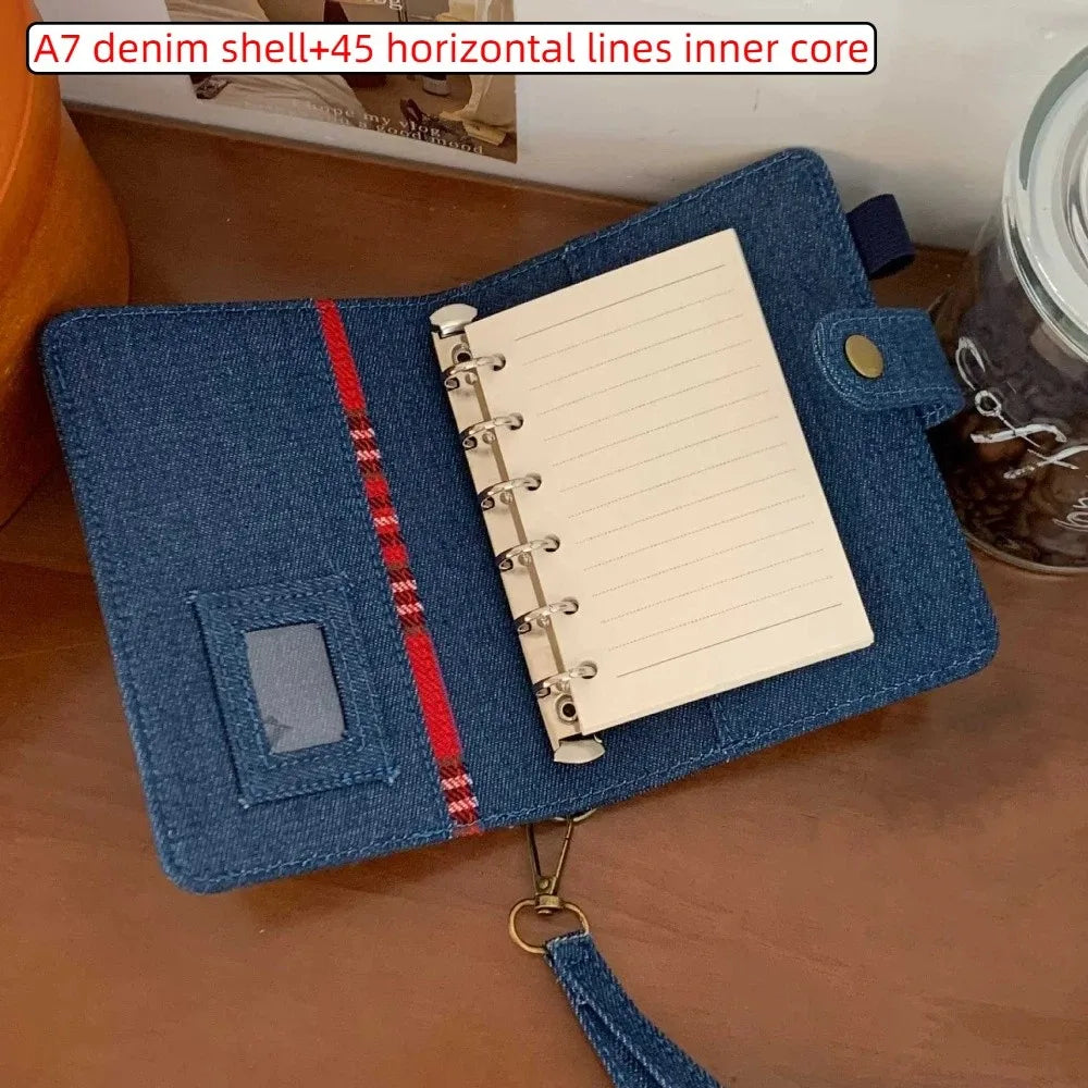 A7 Retro Denim Notebook Refillable Loose Leaf Handwritten Diary Reusable Casing Thick Paper Planner Journal Notebook Student Oasis Select Style 1