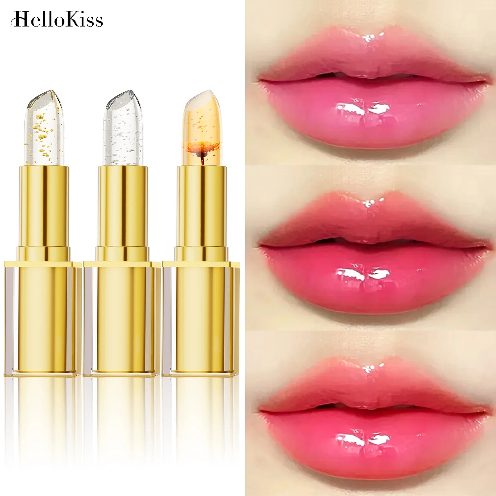 Hello Kiss PH Color-Changing Jelly Lip Balm | Gold Foil Lipstick