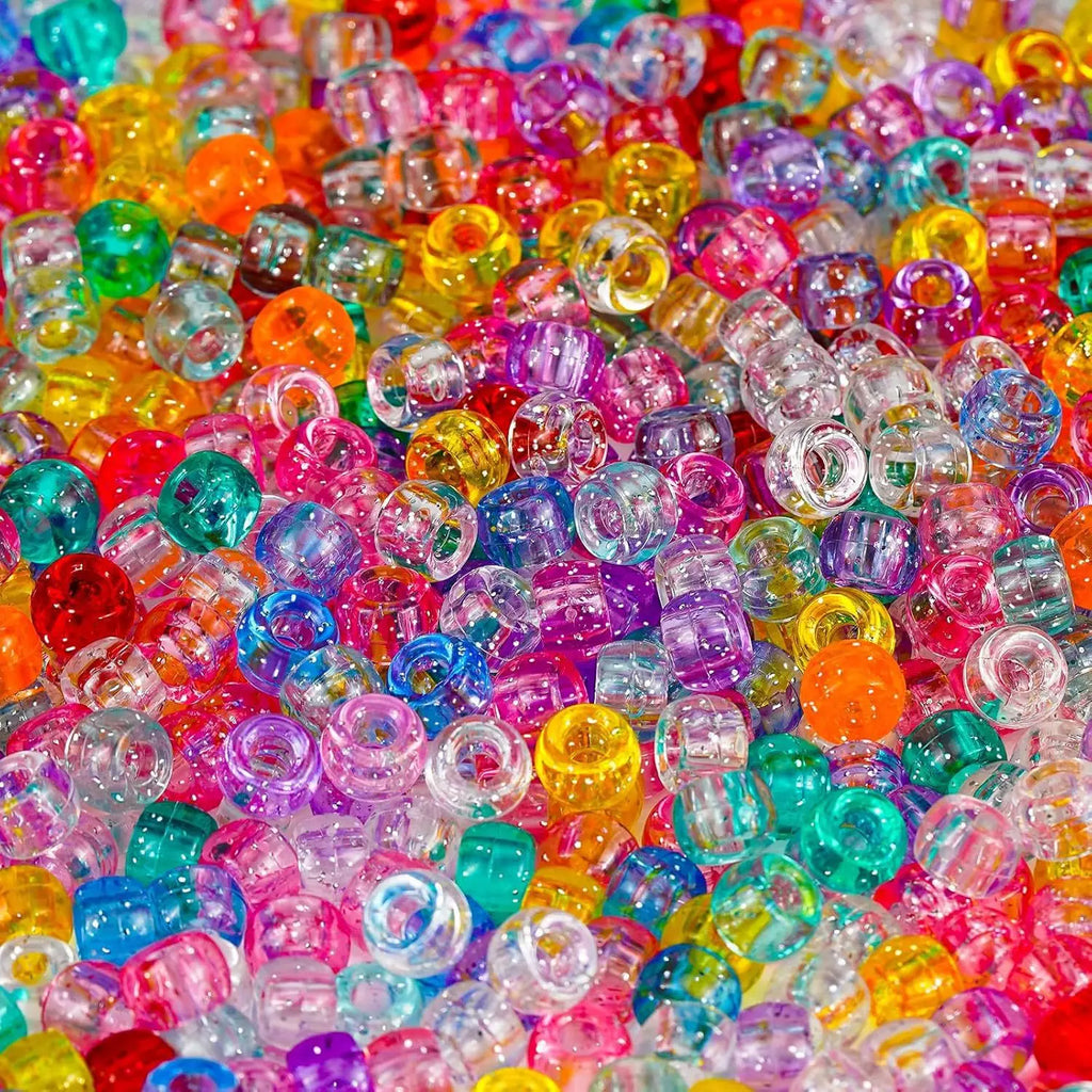 100Pcs Acrylic Pony Beads 6x9mm Bulk Plastic Large Hole Mix Pen Hair Kandi Beads for Friendship Bracelet Jewelry Making Braids Oasis Select Glitter Mix