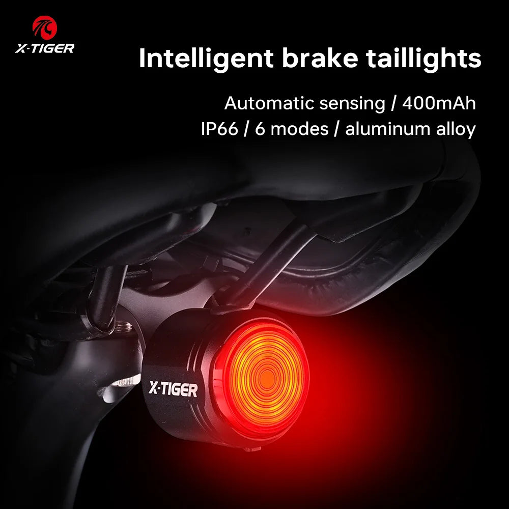 X-TIGER Bike Rear Light High Brightness Smart Brake Sensing Light IPX6 Waterproof LED Charging Taillight MTB Bike Accessories Oasis Select