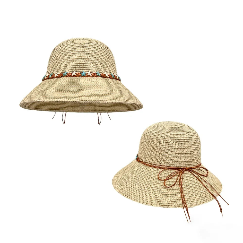 New Starfish Straw Hat Sun Protection Foldable Woven Hat Wide Brim Elegant Sunshade Hat Summer Oasis Select Beige