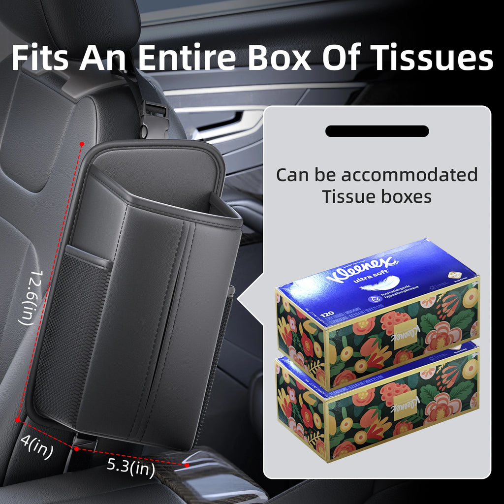 Leather Car Seat Side Organizer | Tissue, Phone & Cup Holder