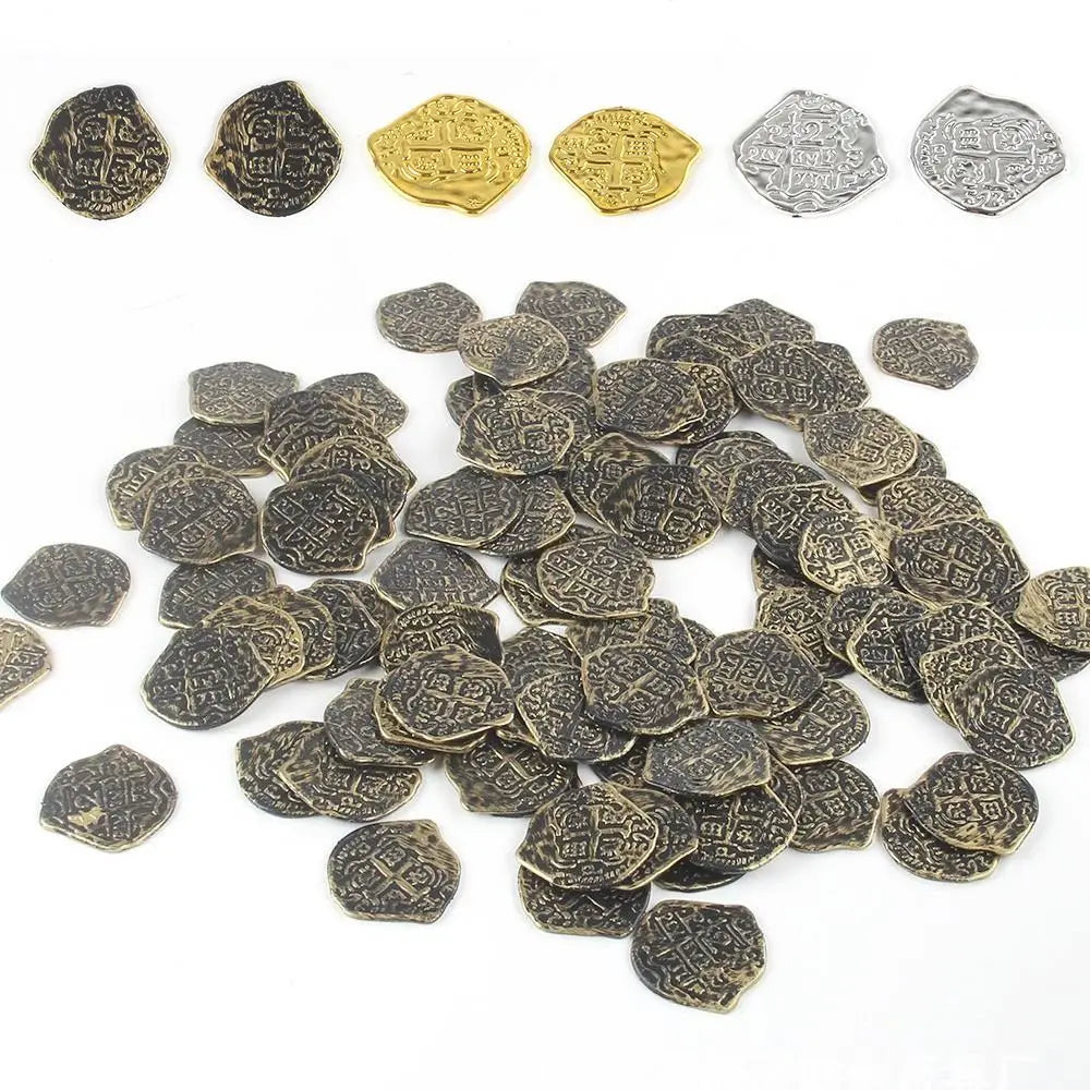 100Pcs Creative Bronze Roman Pirate Gold Coin Halloween Pirate Treasure Coins Plastic Game Currency Toys Party Supplies Oasis Select