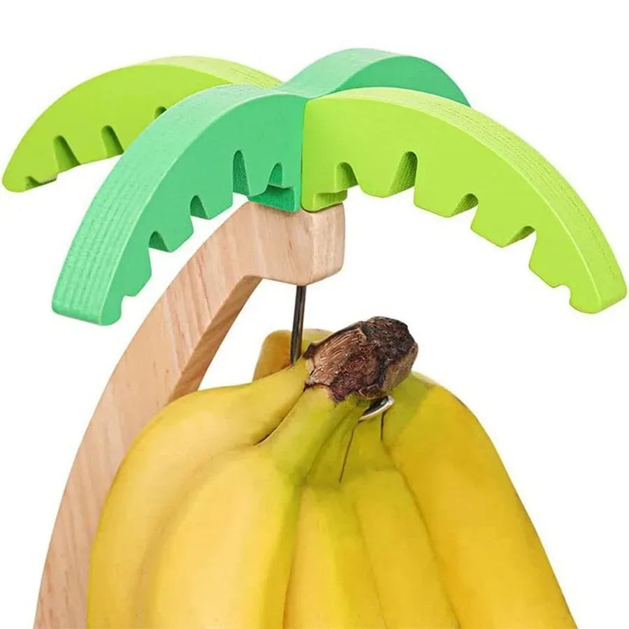 Wooden Banana Hanger Rack with Leaf & Hook | Kitchen Décor