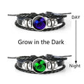 Zodiac Constellation Braided Leather Bracelet | Glass Dome Charm Charm Bracelet Oasis Select Aquarius-Luminous