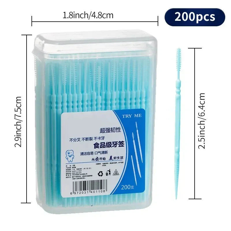 Toothpick Disposable Family Box Packed Portable Ultra Fine Pick Double Head High End Personality Creative Fruit Stick 200 Pieces Oasis Select Blue 1x box
