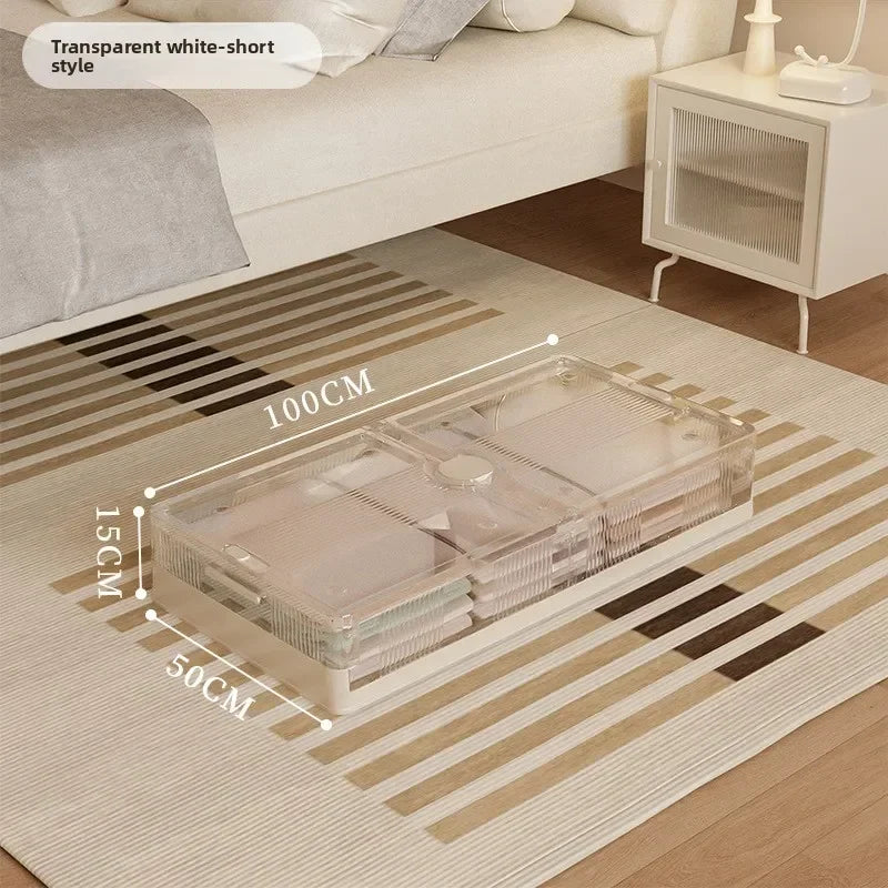 Folding storage ******der the bed Plastic transparent extra large roller dustproof storage box Clothes quilt finishing box Oasis Select White-A