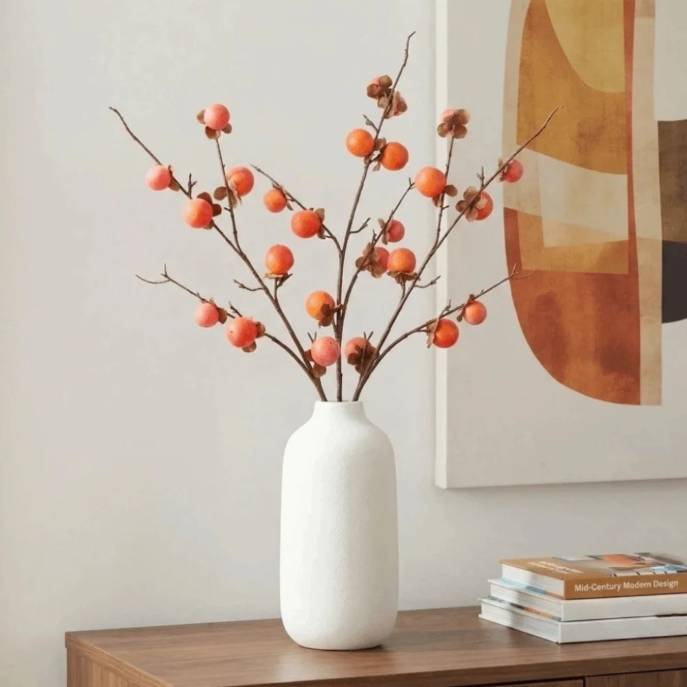 8 Heads Artificial Persimmon Branch Handmade Realistic Simulation Persimmon Fruit Elegant Foam Fake Plants Wedding Decor Oasis Select