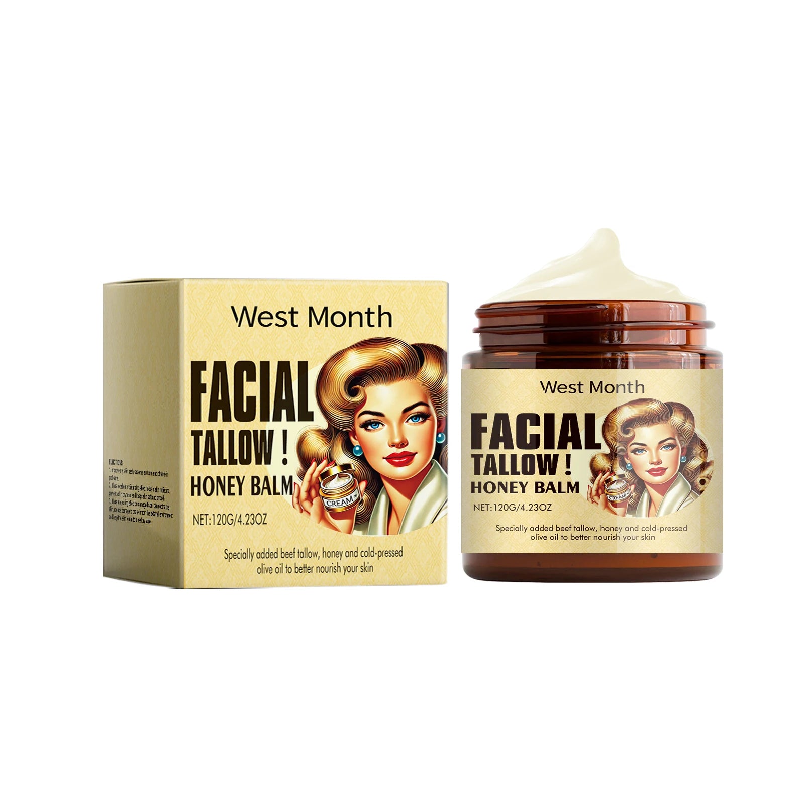 Beef Tallow Face Cream Lasting Moisturizing Soothing Facial Skin Firming Increase Facial Elasticity Nourishing Smooth Skin Care Oasis Select 120g boxed