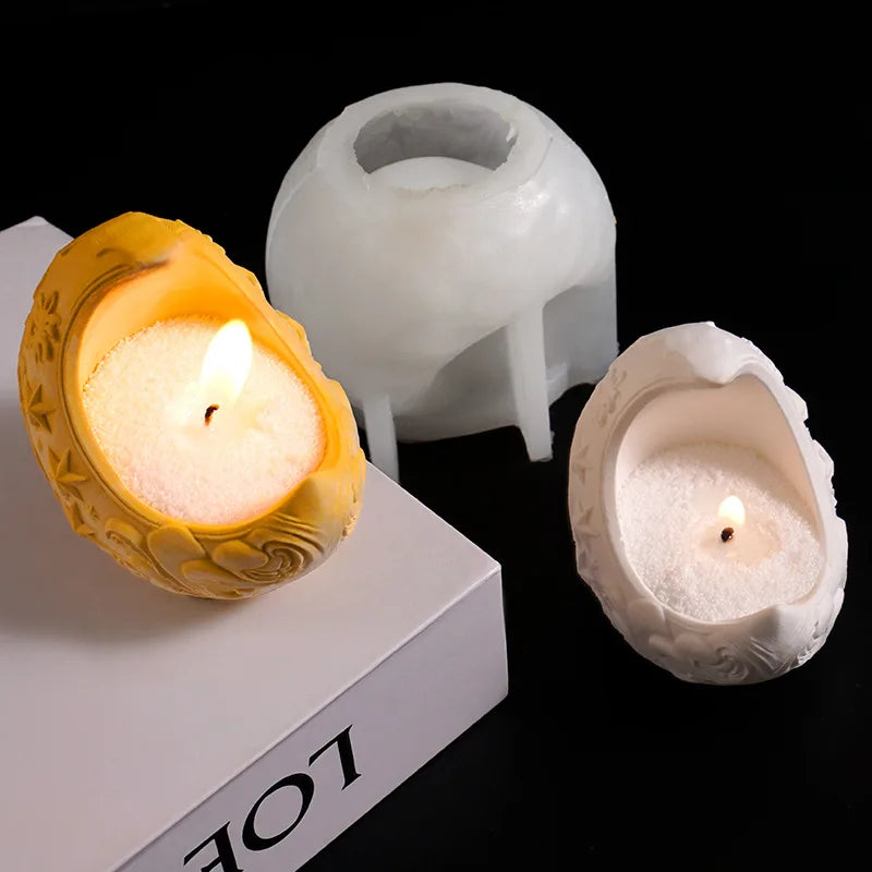 Embossed Moon Candle Holder Mold Star Half Moon Candle Cup Wave Moon Plaster Flower Pot Container Silicone Mold Oasis Select