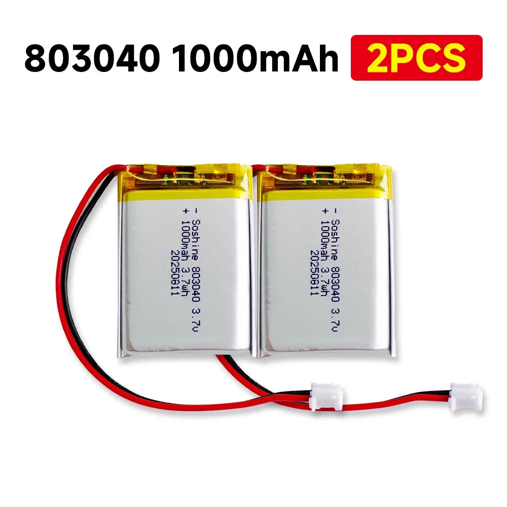 3.7V 803040 1000mAh LIPO Batteries 803040 Lithium Li-Ion Polymer Battery for Remote Control iPod Bluetooth Speaker GPS Oasis Select 803040 battery 2pc