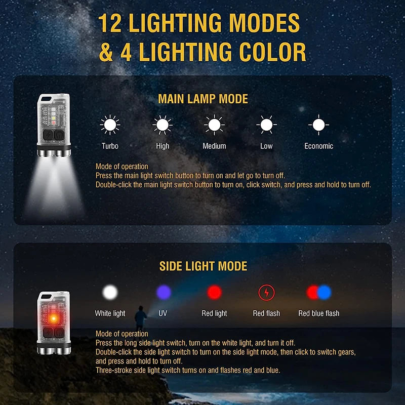 Multifunctional Mini V3 EDC Keychain Flashlight Super Bright Portable Waterproof LED Torch Type-C Rechargeable Pocket Lantern Oasis Select