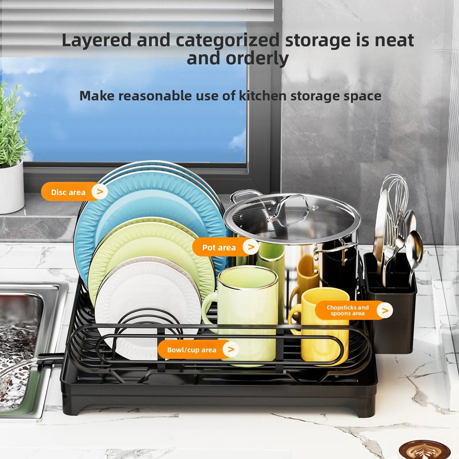 Kitchen Dish Storage Rack Water Filter Bowl Basket Tableware Shelf Sink Countertop Drain Bowl Rack Oasis Select