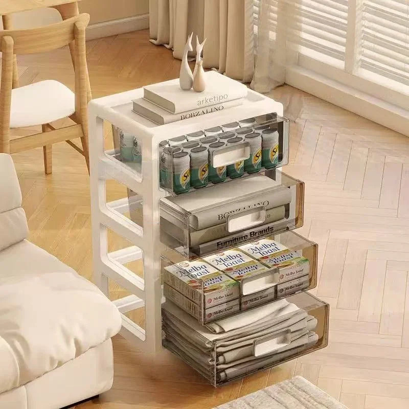 COIZYZZL 3-6 Tier Storage Cabinet,Large Capacity & Space-Saving Organizer, Transparent Cream Color for Living Room/Bedroom/Study Oasis Select