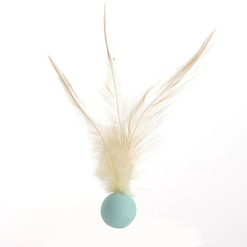 New Popular Chicken Feather Rubber Elastic Ball Feather Throwing Cat Toy for Self-entertainment and Boredom Pet Toy Oasis Select blue