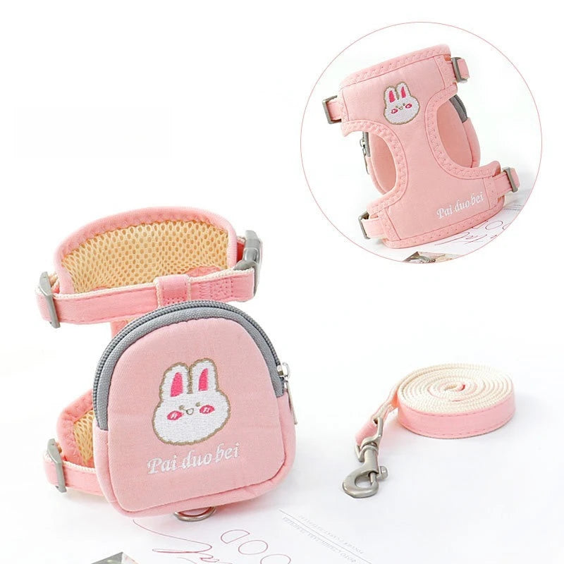 Cute Pet Backpack Leash Set with Cartoon Design for Dogs and Cats Stylish Walking Accessory Convenient Anti Detachment Oasis Select pink S