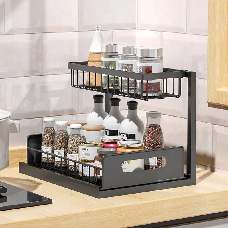 Kitchen lower sink rack pull-out seasoning storage layered pull basket bathroom drawer Oasis Select
