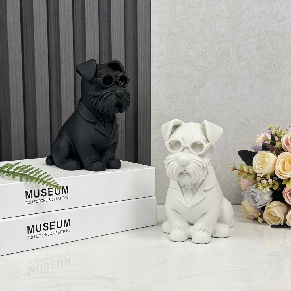 Gentleman Suit Wearing Schnauzer Figurine 3D Printing Cute Dog Statue Mini Puppy Ornaments for Home Office Desk Minimalist Decor Oasis Select