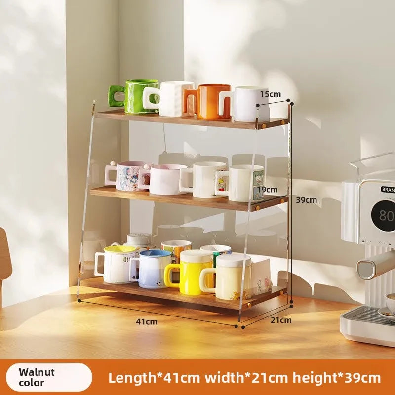 Multi-functional Desktop shelf Acrylic cup holder Water cup holder Household multi-layer storage rack sturdy and durable Oasis Select Walnut 41A
