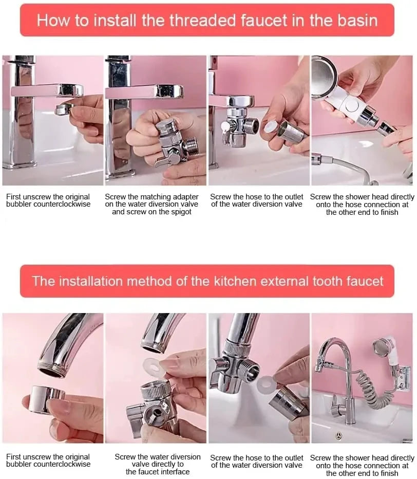 New 3 Mode Bidet Faucet External Shower Head Bathroom Kitchen Basin Tap Adapter Splitter Set Water Diversion Shower Beauty Salon Oasis Select