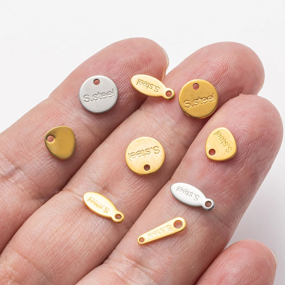 No Fade 50pcs Stainless Steel End Charms Pendants Vacuum Plating Gold Color Chain Extension Tail Charms for Jewelry Making DIY Oasis Select