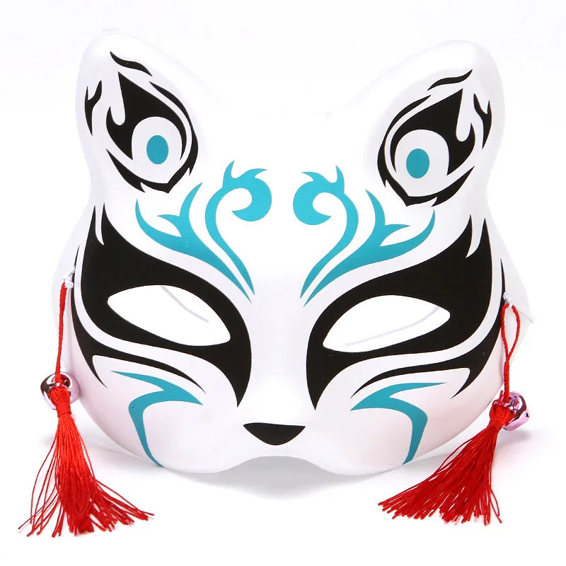 Foxes Mask Japanese Cosplay Rave Hand-Painted Anime Demon Slayer Half Face Cat Masks Masquerade Festival Party Cosplay Props Oasis Select 15