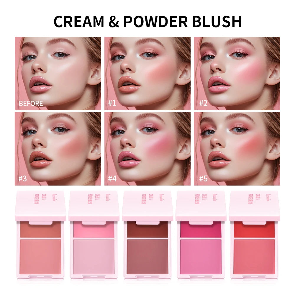 2Color Blush Cream and Brush Powder Long-lasting Wearing High Pigment Natural Matte Blush For Girl Blush Cosmtics Oasis Select