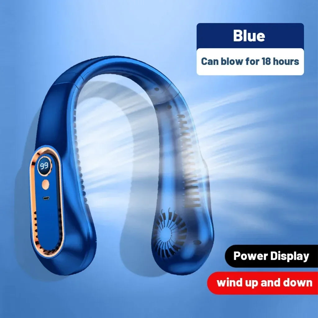 Smart Neck Fan with Digital Power Display, 5-Speed Wearable Cooling Fan Rechargeable USB Fan for Men Women Outdoor Work Commute Oasis Select Blue