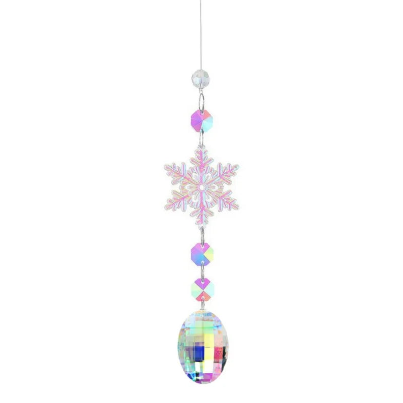 Creative Christmas Colorful Snowflake Pendant Acrylic Glass Rainbow Light Shadow Window Christmas Tree Decoration Oasis Select C