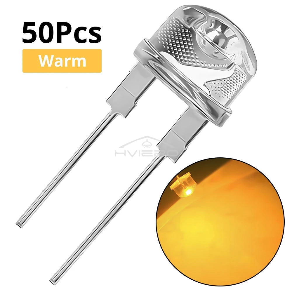 50Pcs 8mm Straw Hat LED Diode Beads – 6 Colors | DIY Lighting