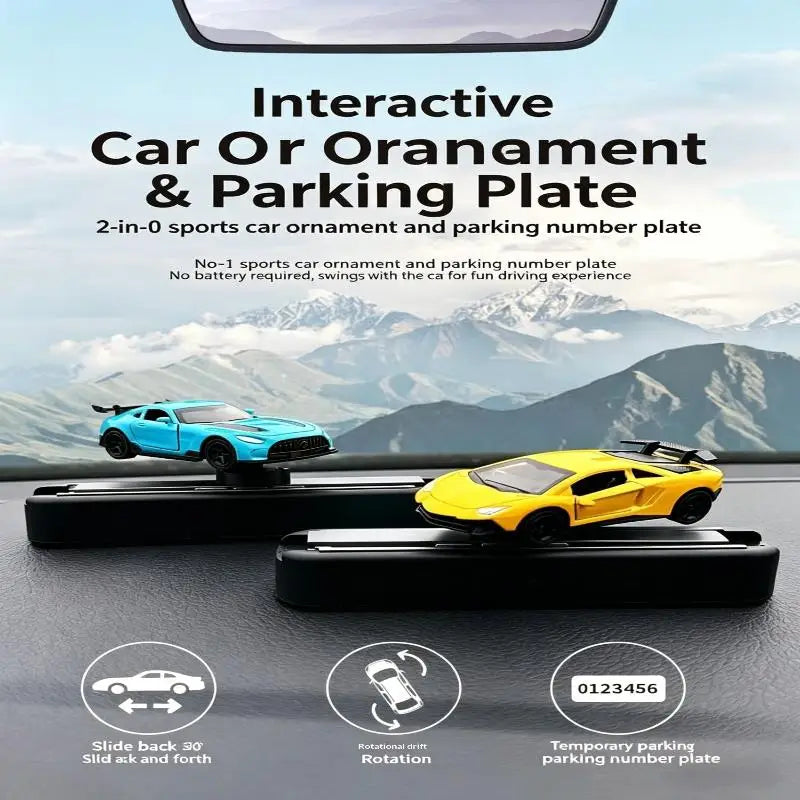 Car Dashboard Decorations With Temporary Parking Number Plate Drift & Turn Mini Car Model Ornament Dynamic Interactive Oasis Select