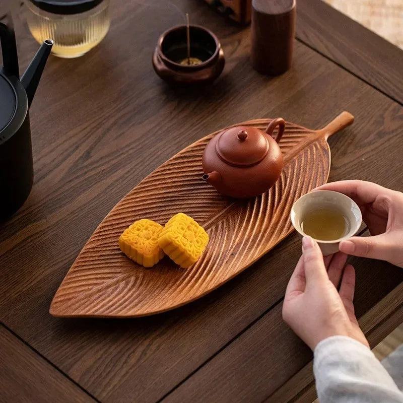 Walnut Leaf Tea Spot Tray Home Wooden Tea Table Solid Wood Dry Brew Tea Cup Tray Wooden Pastry Plate Tableware Party Supplies Oasis Select
