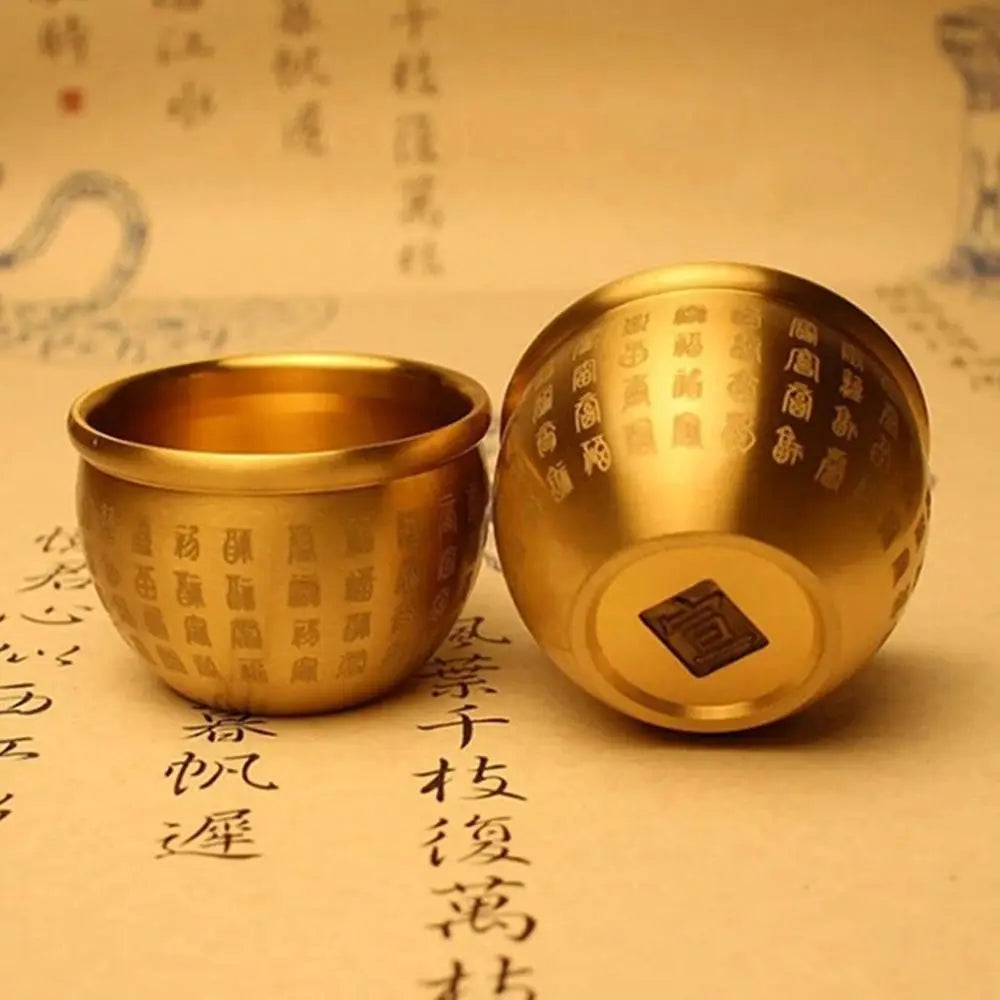 1PC Pure Brass Cornucopia Wealth Attracting Small Mini Baifu Rice Cylinder Surface Polished Baifu Jar Cup Desktop Ornament Oasis Select