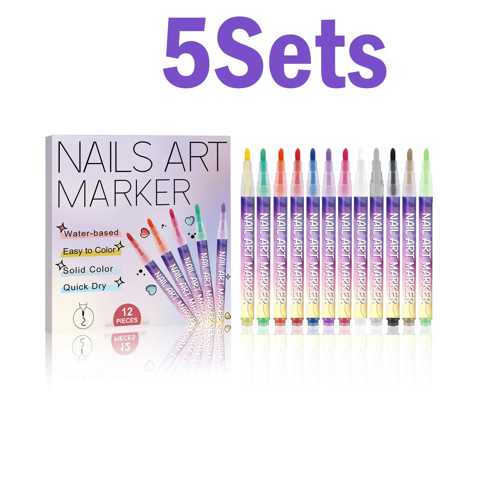 12-Color Nail Art Acrylic Paint Pens – 3D Doodle & Dotting Set Nail Art Pen Set Oasis Select 5 Sets