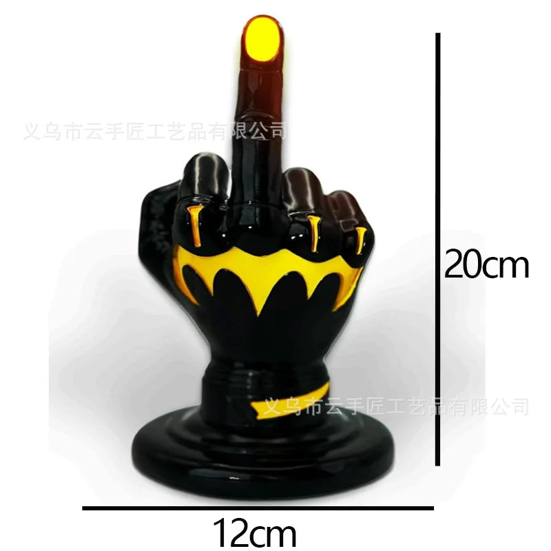 Resin Middle Finger Statue with LED Light - Bold Desktop/Patio Ornament Oasis Select Black LED
