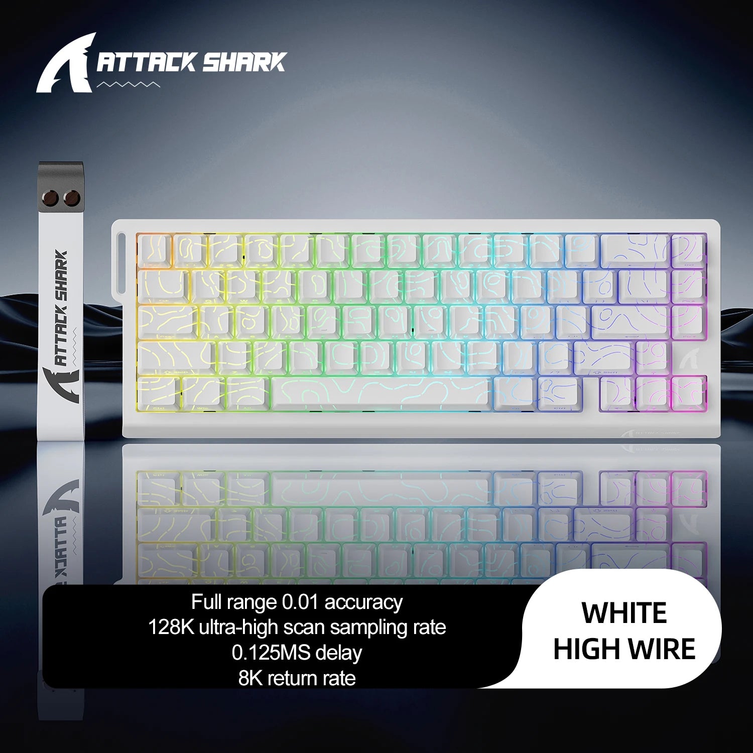 Attack Shark X68HE Magnetic Switch Keyboard | 0.01mm Precision, 0.125ms Low Latency, 8KHz Polling & RGB Customization for Esport Oasis Select X68he White contour