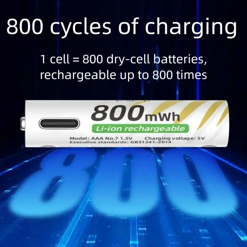 AAA and AA Rechargeable Batteries USB Lithium-ion 3400mWh 1.5V AA Rechargeable Batteries+800mWh 1.5V AAA Battery+ Type-C Cable Oasis Select