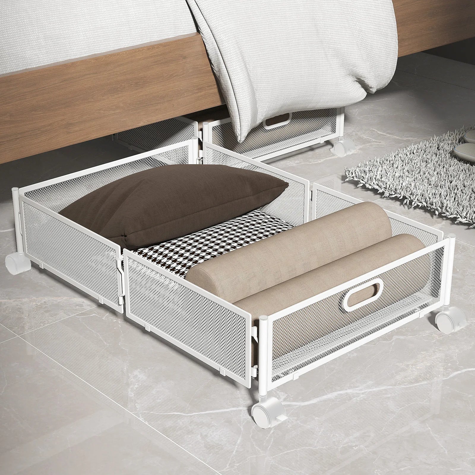 Under the bed rack Bedroom under the bed Storage rack Pull-out pulley Clothing organizer Storage box Oasis Select