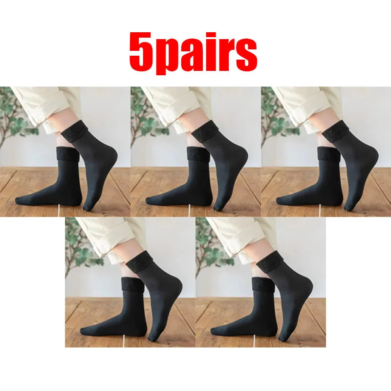 1/3/5pairs Women'S Velvet Thick Floor Socks Home Sleeping Socks Winter Warm Soft Warm Plush Sock Girls Solid Color Velvet Socks Oasis Select black 5