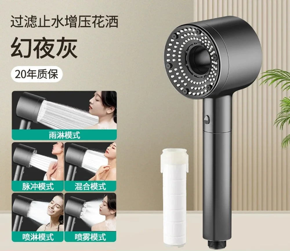 New 5 Modes Shower Head Large Flow Anion Filter Shower High Pressure Water Saving Mixer Shower Nozzle Bathroom Accessories Set Oasis Select Shower Head E