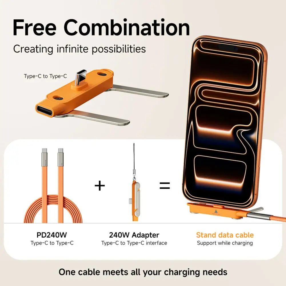 240W USB-C Fast Charging Cable with Phone Stand – 1.5m