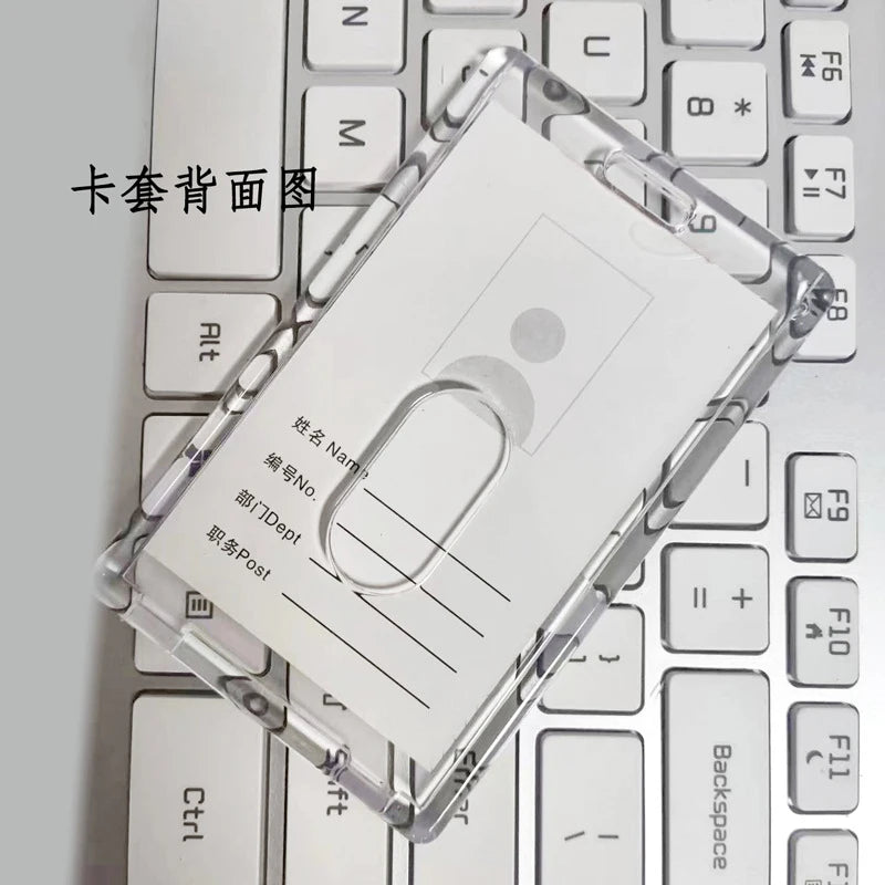 Clear Acrylic Dual Card Holder with Stretch Keychain for ID Badge Bus Pass Work Card Access Control Oasis Select