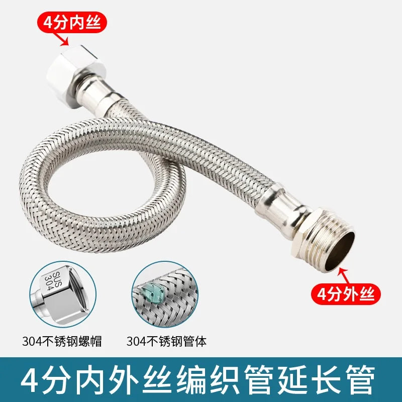 G1/2 Internal and external threaded braided tube Shower Hose Stainless Steel Flexible Shower Head Pipe for Bathroom Accessories Oasis Select Silver 20cm