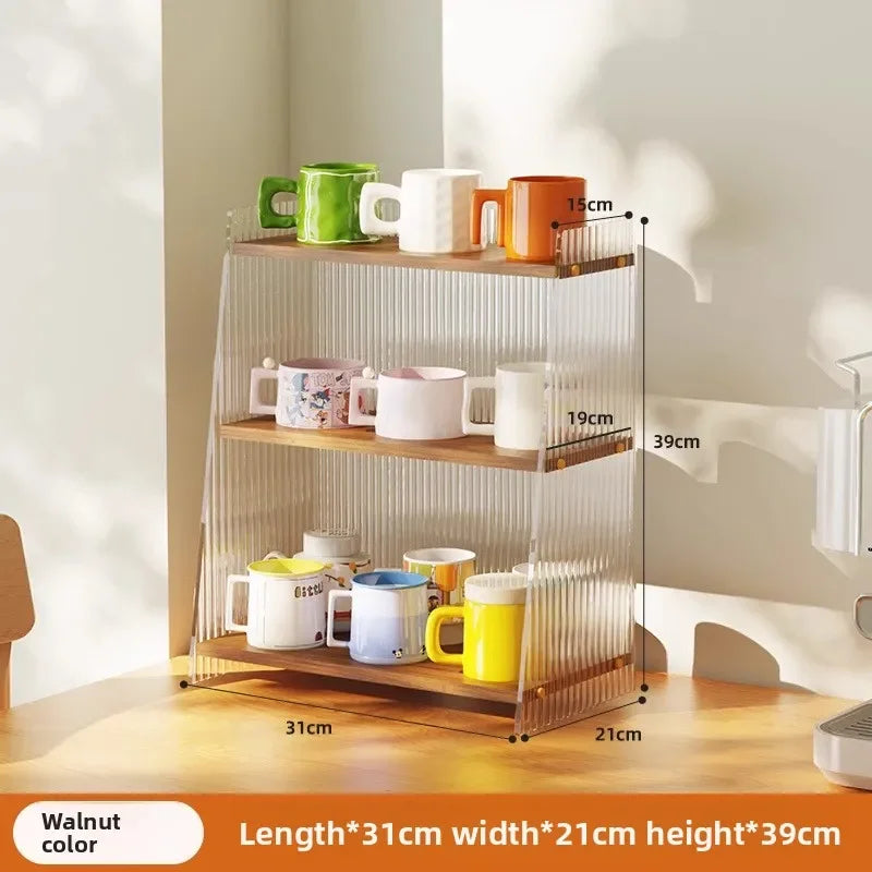 Multi-functional Desktop shelf Acrylic cup holder Water cup holder Household multi-layer storage rack sturdy and durable Oasis Select Walnut 31